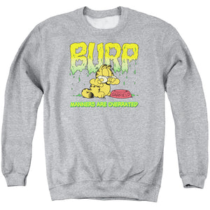 AN OFFCIALLY LICENSED GARFIELD MANNERS ADULT UNISEX CREWNECK SWEATSHIRT ATHLETIC HEATHER