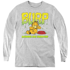 AN OFFCIALLY LICENSED GARFIELD MANNERS YOUTH LONG SLEEVE T-SHIRT ATHLETIC HEATHER