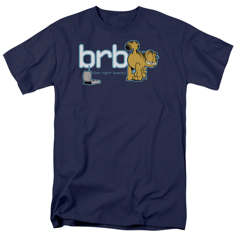 AN OFFCIALLY LICENSED GARFIELD BE RIGHT BACK MEN'S REGULAR FIT T-SHIRT NAVY