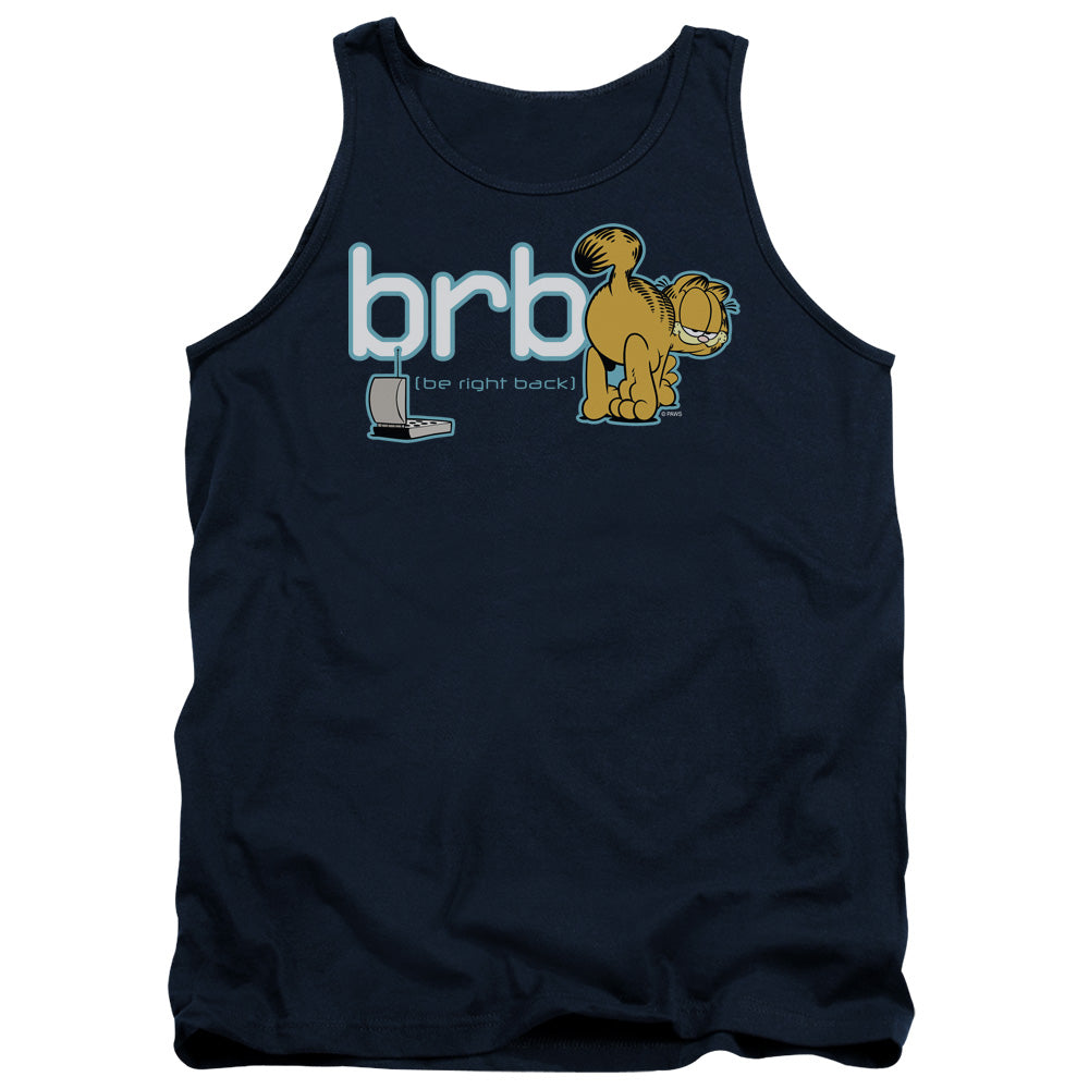 AN OFFCIALLY LICENSED GARFIELD BE RIGHT BACK ADULT UNISEX TANK TOP NAVY