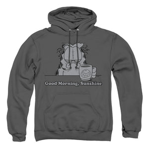 AN OFFCIALLY LICENSED GARFIELD GOOD MORNING SUNSHINE ADULT UNISEX PULLOVER HOODIE CHARCOAL