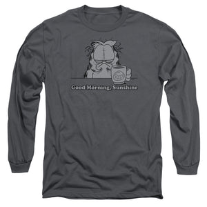 AN OFFCIALLY LICENSED GARFIELD GOOD MORNING SUNSHINE MEN'S LONG SLEEVE T-SHIRT CHARCOAL