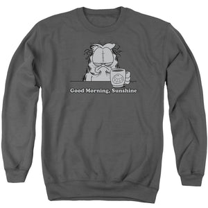 AN OFFCIALLY LICENSED GARFIELD GOOD MORNING SUNSHINE ADULT UNISEX CREWNECK SWEATSHIRT CHARCOAL