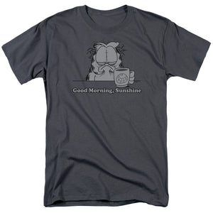 AN OFFCIALLY LICENSED GARFIELD GOOD MORNING SUNSHINE MEN'S REGULAR FIT T-SHIRT CHARCOAL