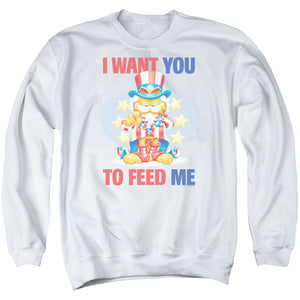 AN OFFCIALLY LICENSED GARFIELD I WANT YOU ADULT UNISEX CREWNECK SWEATSHIRT WHITE