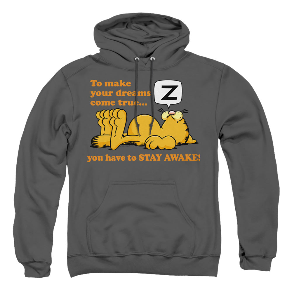 AN OFFCIALLY LICENSED GARFIELD STAY AWAKE ADULT UNISEX PULLOVER HOODIE CHARCOAL