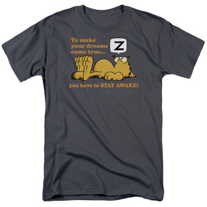 AN OFFCIALLY LICENSED GARFIELD STAY AWAKE MEN'S REGULAR FIT T-SHIRT CHARCOAL