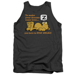 AN OFFCIALLY LICENSED GARFIELD STAY AWAKE ADULT UNISEX TANK TOP CHARCOAL