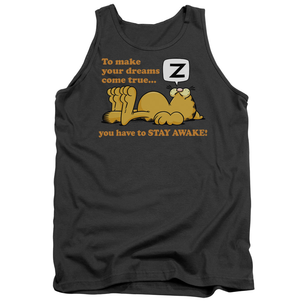 AN OFFCIALLY LICENSED GARFIELD STAY AWAKE ADULT UNISEX TANK TOP CHARCOAL