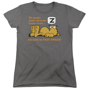 AN OFFCIALLY LICENSED GARFIELD STAY AWAKE WOMEN'S REGULAR FIT T-SHIRT CHARCOAL