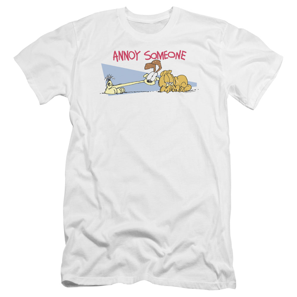 AN OFFCIALLY LICENSED GARFIELD ANNOY SOMEONE MEN'S PREMIUM SLIM FIT T-SHIRT WHITE