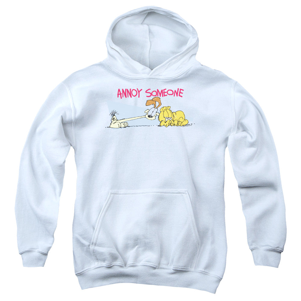 AN OFFCIALLY LICENSED GARFIELD ANNOY SOMEONE YOUTH HOODIE WHITE