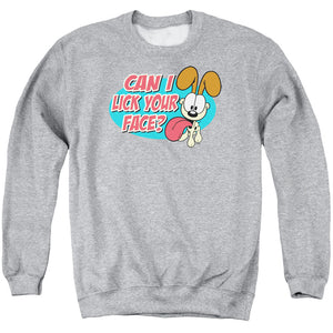 AN OFFCIALLY LICENSED GARFIELD QUESTION ADULT UNISEX CREWNECK SWEATSHIRT ATHLETIC HEATHER