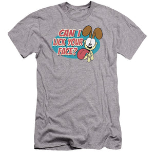 AN OFFCIALLY LICENSED GARFIELD QUESTION MEN'S PREMIUM SLIM FIT T-SHIRT ATHLETIC HEATHER