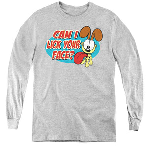 AN OFFCIALLY LICENSED GARFIELD QUESTION YOUTH LONG SLEEVE T-SHIRT ATHLETIC HEATHER