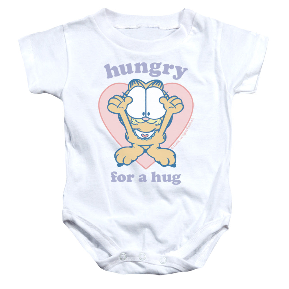 AN OFFCIALLY LICENSED GARFIELD HUNGRY FOR A HUG BABY BODYSUIT WHITE