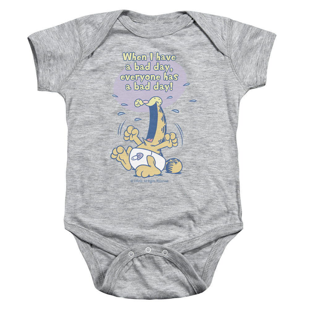 AN OFFCIALLY LICENSED GARFIELD BAD DAY BABY BODYSUIT ATHLETIC HEATHER