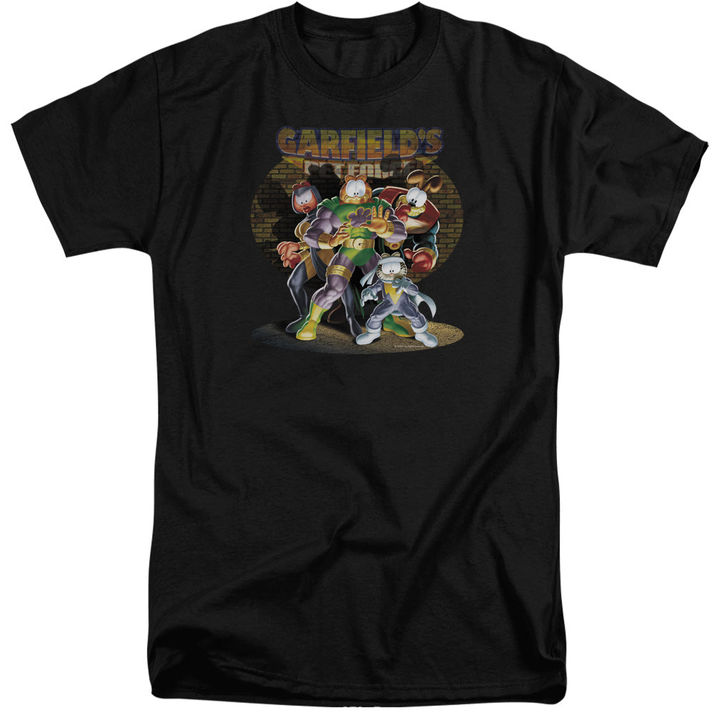 AN OFFCIALLY LICENSED GARFIELD SPOTLIGHT MEN'S TALL FIT T-SHIRT BLACK