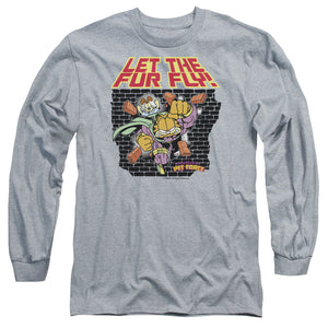 AN OFFCIALLY LICENSED GARFIELD LET THE FUR FLY MEN'S LONG SLEEVE T-SHIRT ATHLETIC HEATHER