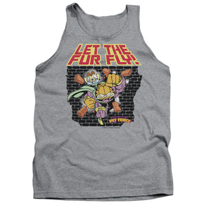 AN OFFCIALLY LICENSED GARFIELD LET THE FUR FLY ADULT UNISEX TANK TOP ATHLETIC HEATHER
