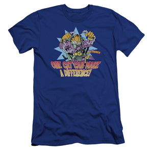 AN OFFCIALLY LICENSED GARFIELD MAKE A DIFFERENCE MEN'S PREMIUM SLIM FIT T-SHIRT ROYAL