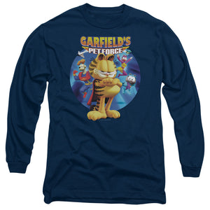 AN OFFCIALLY LICENSED GARFIELD DVD ART MEN'S LONG SLEEVE T-SHIRT NAVY
