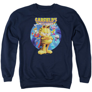 AN OFFCIALLY LICENSED GARFIELD DVD ART ADULT UNISEX CREWNECK SWEATSHIRT NAVY