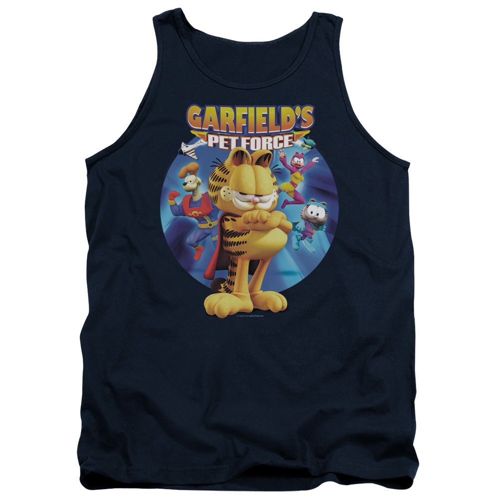 AN OFFCIALLY LICENSED GARFIELD DVD ART ADULT UNISEX TANK TOP NAVY