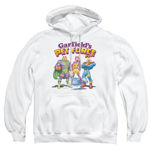 AN OFFCIALLY LICENSED GARFIELD HEROES AWAIT ADULT UNISEX PULLOVER HOODIE WHITE