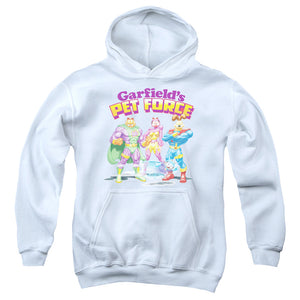 AN OFFCIALLY LICENSED GARFIELD HEROES AWAIT YOUTH HOODIE WHITE