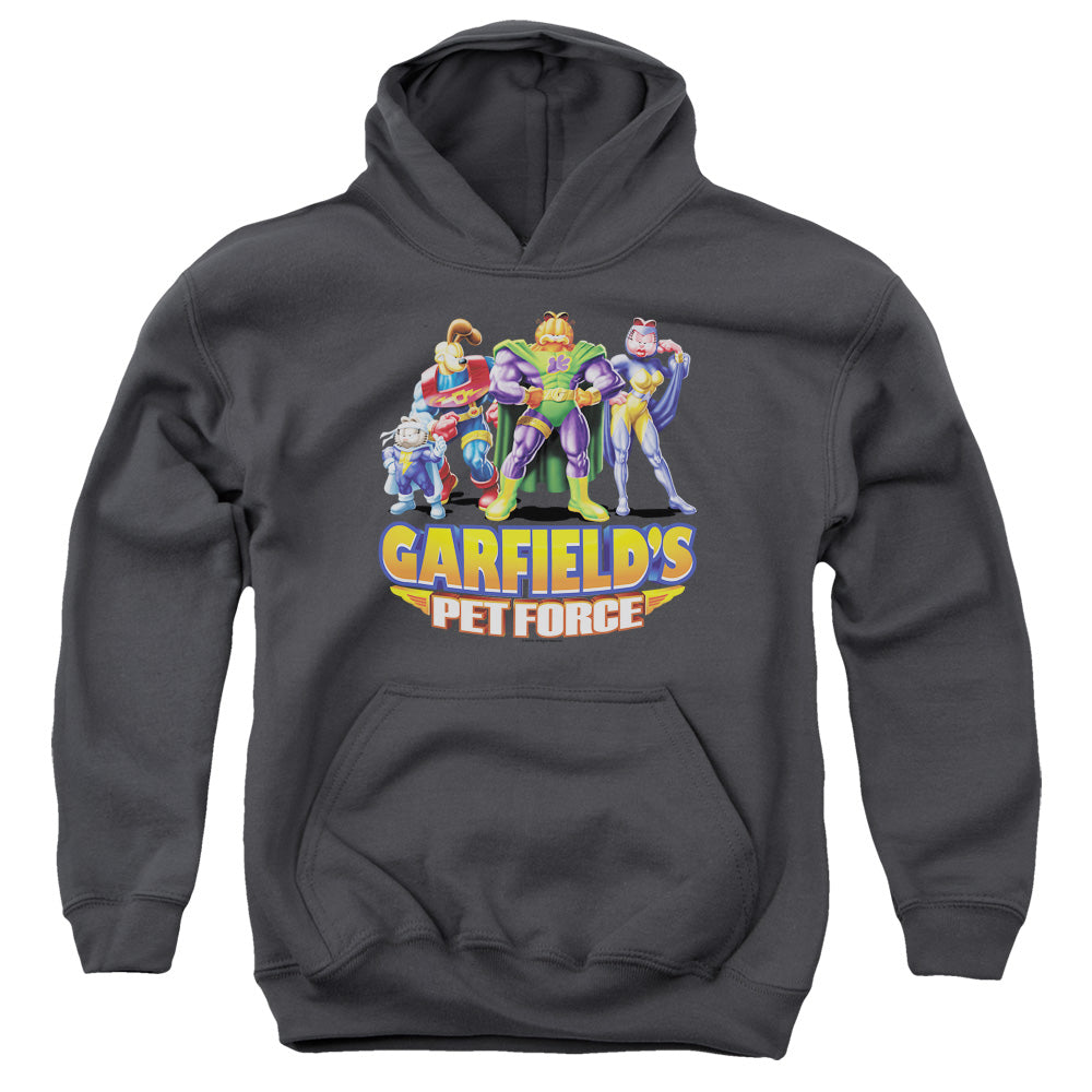 AN OFFCIALLY LICENSED GARFIELD BEYOND YOUTH HOODIE CHARCOAL