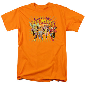 AN OFFCIALLY LICENSED GARFIELD PET FORCE BURST MEN'S REGULAR FIT T-SHIRT ORANGE