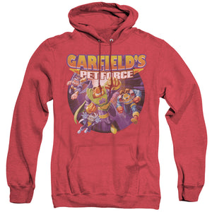 AN OFFCIALLY LICENSED GARFIELD PET FORCE FOUR ADULT UNISEX HEATHER PULLOVER HOODIE RED