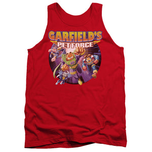 AN OFFCIALLY LICENSED GARFIELD PET FORCE FOUR ADULT UNISEX TANK TOP RED