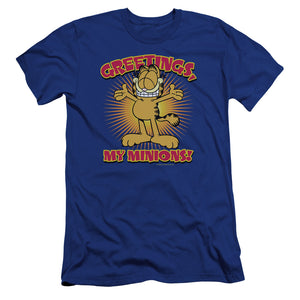 AN OFFCIALLY LICENSED GARFIELD MINIONS MEN'S PREMIUM SLIM FIT T-SHIRT ROYAL