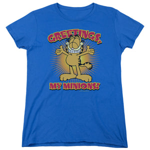 AN OFFCIALLY LICENSED GARFIELD MINIONS WOMEN'S REGULAR FIT T-SHIRT ROYAL