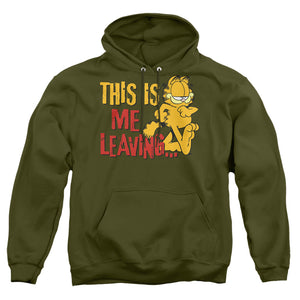 AN OFFCIALLY LICENSED GARFIELD LEAVING ADULT UNISEX PULLOVER HOODIE MILITARY GREEN