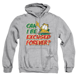 AN OFFCIALLY LICENSED GARFIELD EXCUSED FOREVER ADULT UNISEX PULLOVER HOODIE ATHLETIC HEATHER