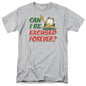 AN OFFCIALLY LICENSED GARFIELD EXCUSED FOREVER MEN'S REGULAR FIT T-SHIRT ATHLETIC HEATHER