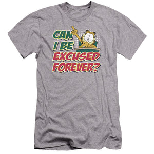 AN OFFCIALLY LICENSED GARFIELD EXCUSED FOREVER MEN'S PREMIUM SLIM FIT T-SHIRT ATHLETIC HEATHER
