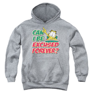 AN OFFCIALLY LICENSED GARFIELD EXCUSED FOREVER YOUTH HOODIE ATHLETIC HEATHER