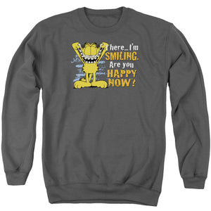 AN OFFCIALLY LICENSED GARFIELD SMILING ADULT UNISEX CREWNECK SWEATSHIRT CHARCOAL