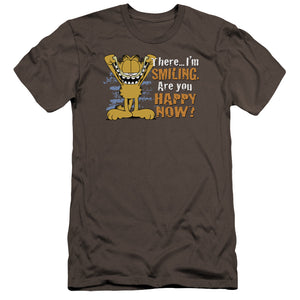 AN OFFCIALLY LICENSED GARFIELD SMILING MEN'S PREMIUM SLIM FIT T-SHIRT CHARCOAL