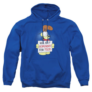 AN OFFCIALLY LICENSED GARFIELD WILL EAT HOMEWORK ADULT UNISEX PULLOVER HOODIE ROYAL