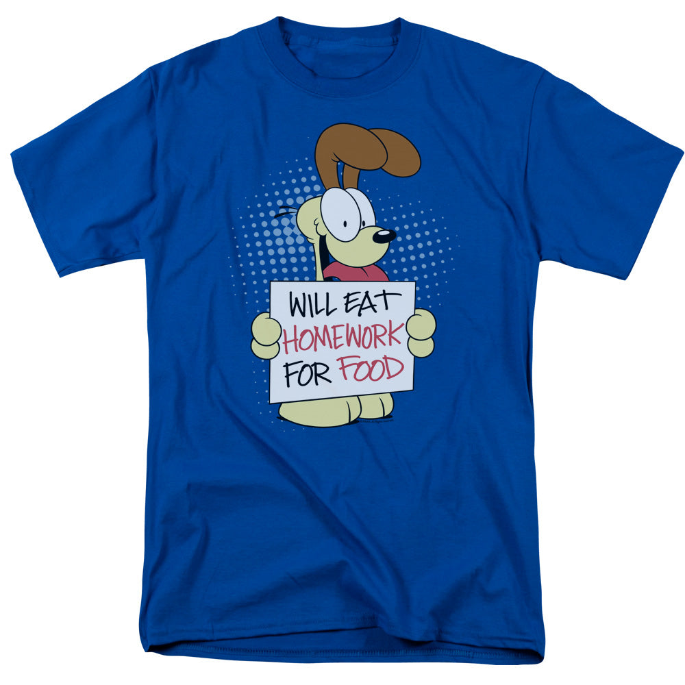 AN OFFCIALLY LICENSED GARFIELD WILL EAT HOMEWORK MEN'S REGULAR FIT T-SHIRT ROYAL