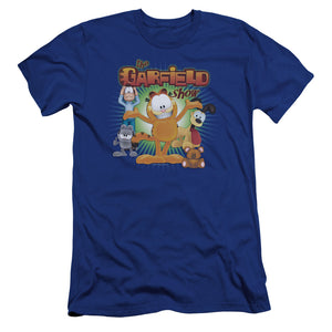 AN OFFCIALLY LICENSED GARFIELD THE GARFIELD SHOW MEN'S PREMIUM SLIM FIT T-SHIRT ROYAL