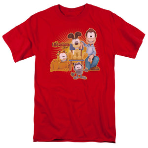 AN OFFCIALLY LICENSED GARFIELD SAY CHEESE MEN'S REGULAR FIT T-SHIRT RED