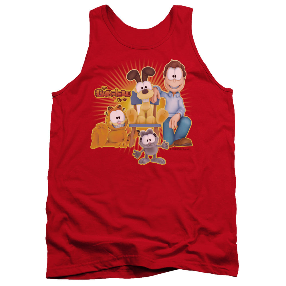 AN OFFCIALLY LICENSED GARFIELD SAY CHEESE ADULT UNISEX TANK TOP RED