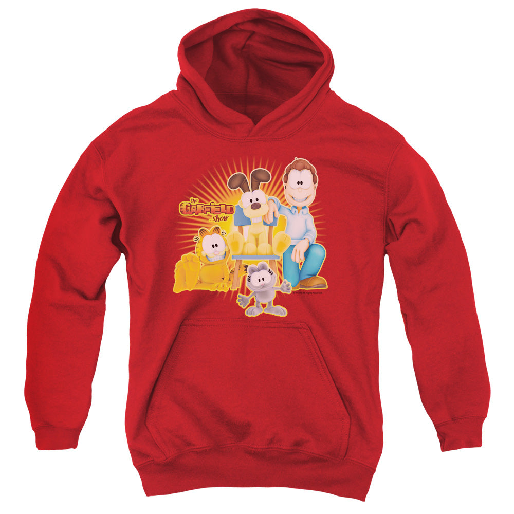 AN OFFCIALLY LICENSED GARFIELD SAY CHEESE YOUTH HOODIE RED