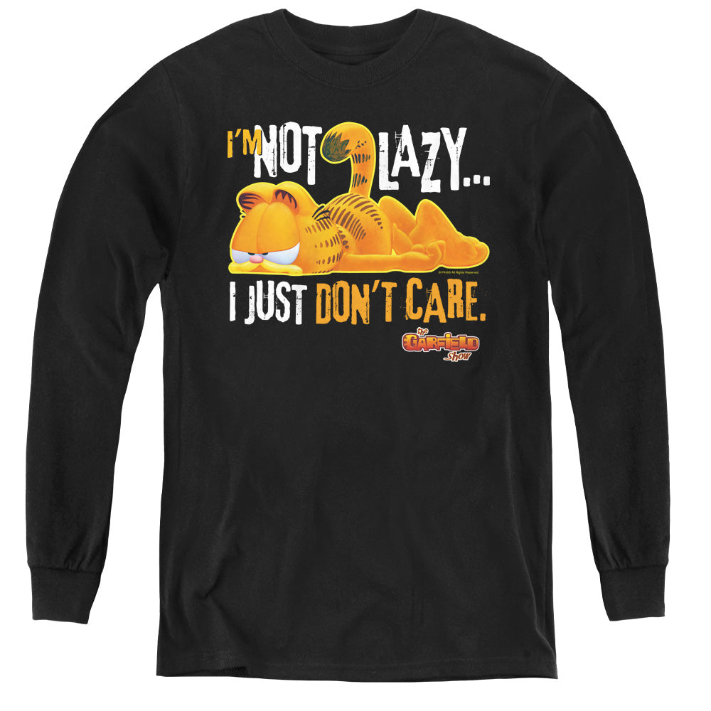 AN OFFCIALLY LICENSED GARFIELD NOT LAZY YOUTH LONG SLEEVE T-SHIRT BLACK